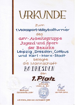 Urkunde 1988 (Klick um es zu vergrößern) Urkunde 1988